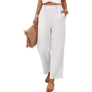 image:imageANRABESS Womens Summer Wide Leg Lightweight Flowy PantsWhite