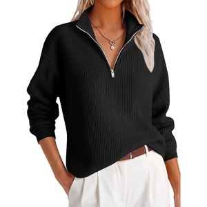 image:imageANRABESS Womens Sweaters Cropped Quarter Zip Pullover Fall OutfitsBlack