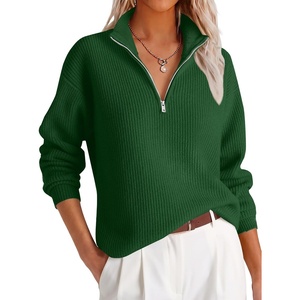 image:imageANRABESS Womens Sweaters Cropped Quarter Zip Pullover Fall OutfitsGreen