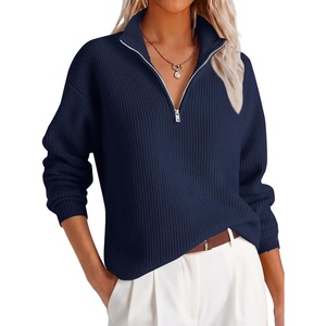 image:imageANRABESS Womens Sweaters Cropped Quarter Zip Pullover Fall OutfitsNavy