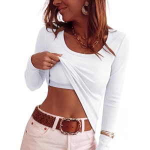 image:imageANRABESS Womens Tops Long Sleeve Shirt Built in BraWhite
