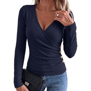 image:imageANRABESS Womens Tops Long Sleeve V Neck Fleece Thermal Fall ShirtsNavy Blue