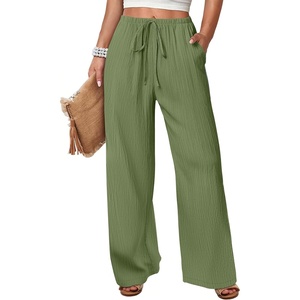 image:imageANRABESS Womens Wide Leg Casual Flowy Elastic Waist Beach Palazzo PantsArmy Green