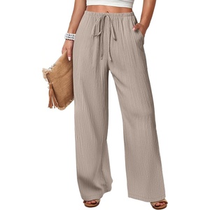 image:imageANRABESS Womens Wide Leg Casual Flowy Elastic Waist Beach Palazzo PantsBeige