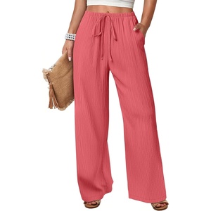 image:imageANRABESS Womens Wide Leg Casual Flowy Elastic Waist Beach Palazzo PantsCoral