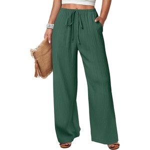 image:imageANRABESS Womens Wide Leg Casual Flowy Elastic Waist Beach Palazzo PantsDeep Green