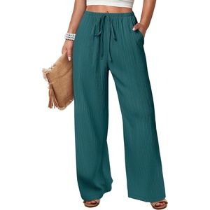 image:imageANRABESS Womens Wide Leg Casual Flowy Elastic Waist Beach Palazzo PantsLake Blue
