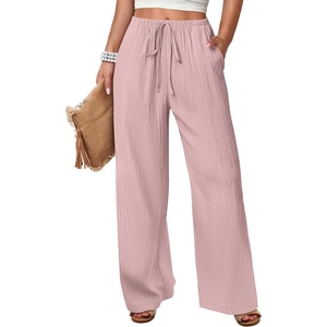 image:imageANRABESS Womens Wide Leg Casual Flowy Elastic Waist Beach Palazzo PantsPink