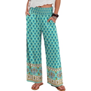 image:imageANRABESS Womens Wide Leg Palazzo Pants with PocketsFloral Teal Spades