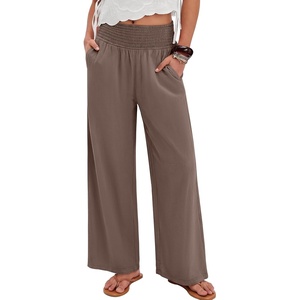 image:imageANRABESS Womens Wide Leg Palazzo Pants with PocketsLight Brown
