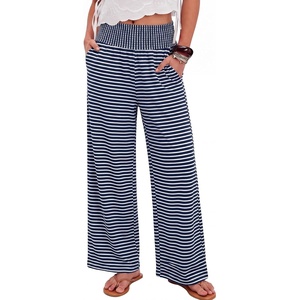 image:imageANRABESS Womens Wide Leg Palazzo Pants with PocketsStriped Navy Blue White