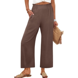 image:imageANRABESS Womens Wide Leg Pants Cropped Work Palazzo TrousersBrown