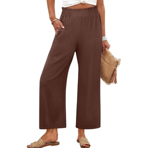 image:imageANRABESS Womens Wide Leg Pants Cropped Work Palazzo TrousersCoffee