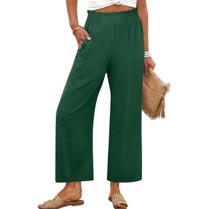 image:imageANRABESS Womens Wide Leg Pants Cropped Work Palazzo TrousersForest Green