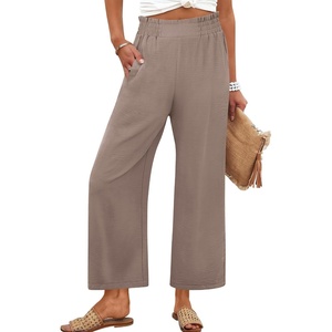 image:imageANRABESS Womens Wide Leg Pants Cropped Work Palazzo TrousersLight Camel
