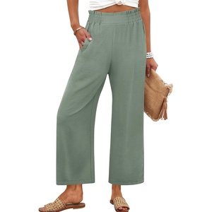 image:imageANRABESS Womens Wide Leg Pants Cropped Work Palazzo TrousersLight Green