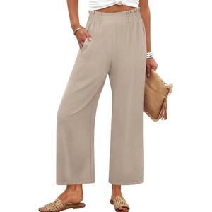 image:imageANRABESS Womens Wide Leg Pants Cropped Work Palazzo TrousersParchment