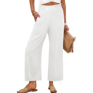 image:imageANRABESS Womens Wide Leg Pants Cropped Work Palazzo TrousersWhite