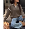image:imageANRABESS Sweaters for Women Quarter Zip Pullover Collared 2026 Fall OutfitsCoffee