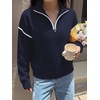 image:imageANRABESS Sweaters for Women Quarter Zip Pullover Collared 2026 Fall OutfitsDeep Blue