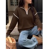 image:imageANRABESS Sweaters for Women Quarter Zip Pullover Collared 2026 Fall OutfitsDeep Coffee