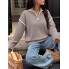 image:imageANRABESS Sweaters for Women Quarter Zip Pullover Collared 2026 Fall OutfitsGrey Khaki