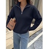 image:imageANRABESS Sweaters for Women Quarter Zip Pullover Collared 2026 Fall OutfitsNavy Blue Solid Color
