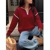 image:imageANRABESS Sweaters for Women Quarter Zip Pullover Collared 2026 Fall OutfitsRed