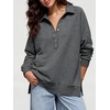 image:imageANRABESS Womens Oversized Button Up Henley SweatshirtsGrey