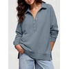 image:imageANRABESS Womens Oversized Button Up Henley SweatshirtsGrey Blue