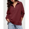 image:imageANRABESS Womens Oversized Button Up Henley SweatshirtsWine Red