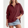 image:imageANRABESS Womens Oversized Button Up Henley SweatshirtsWine Red