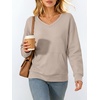 image:imageANRABESS Womens V Neck Long Sleeve SweatshirtsGrey Beige
