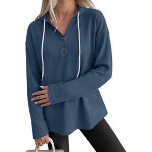 image:imageANRABESS Waffle Knit Hoodies for Women Lightweight SweatshirtNavy Blue