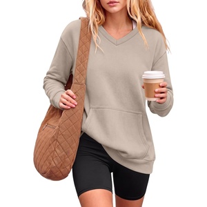 image:imageANRABESS Womens V Neck Long Sleeve SweatshirtsGrey Beige